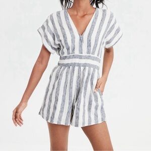American Eagle Outfitters Striped V-Neck Romper